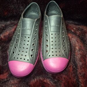 Native Black and Pink Perforated Slip-Ons